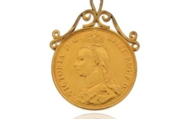 A two pound coin gold pendant, the coin dated 1887…