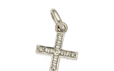 A diamond pendant in the shape of a cross set with numerous brilliant-cut diamonds, mounted in 14k white gold. H. incl. eye-let 19 mm.