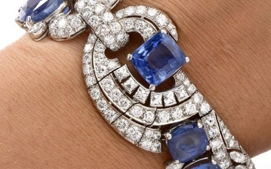 119.89cts Diamond Sapphire GIA Natural No-Heated Sri Lanka Platinum Bracelet