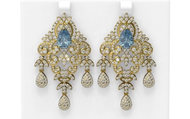 12.96 ctw Blue Topaz & Diamond Earrings 18K Yellow Gold