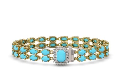 13.04 ctw Turquoise & Diamond Bracelet 14K Yellow Gold