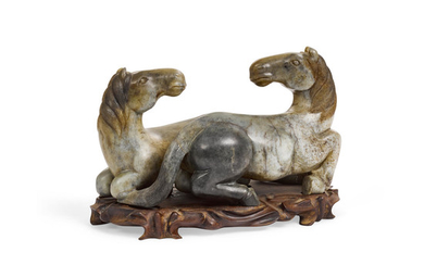 A Chinese soapstone carving of horses