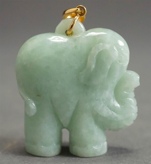 14-Karat Yellow-Gold and Carved Celadon Jade 'Elephant' Pendant, L: 1-1/2 in