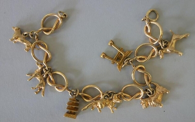 14K Gold Charm Bracelet, Dogs & Asian Charms