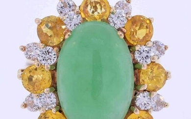 14K Gold, Jade, Yellow Sapphire, Diamond Ring