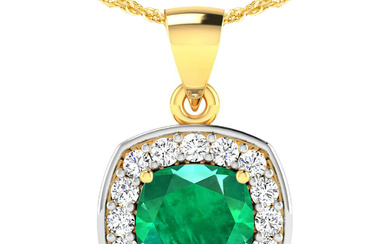 14KT Yellow Gold 2.00ct Zambian Emerald and Diamond Pendant with...