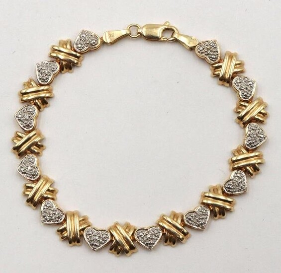 14Kt Yellow Gold Diamond Heart Bracelet