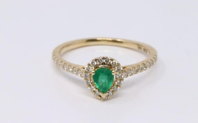 14Kt Yellow Gold Emerald | Diamond Ring.