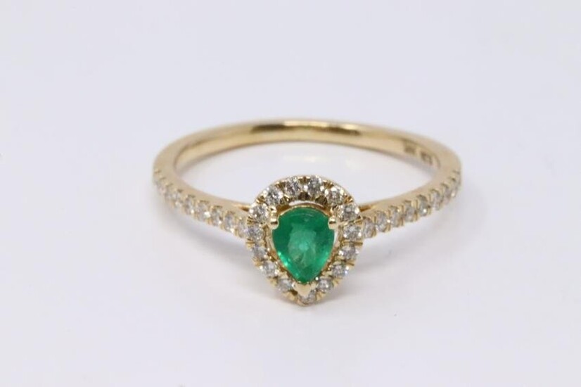 14Kt Yellow Gold Emerald | Diamond Ring.
