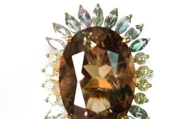 14k YG 15.18ct Diaspore Alexandrite & Diamond Ring