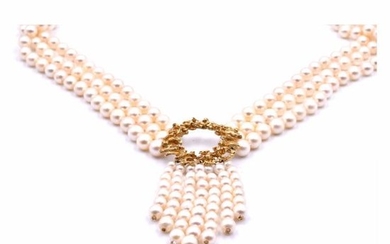 14k Yellow Gold Akoya Cultured Pearl Necklace with