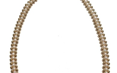 14k Yellow Gold Beaded Cultured Pearl Necklace