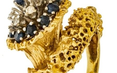 14KT Yellow Gold, Diamond & Sapphire Ring, Size: 5.75, 11G
