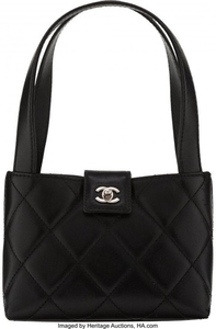 16038: Chanel Black Quilted Lambskin Leather Mini Top H
