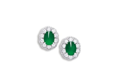 Pair of Jadeite and Diamond Earrings