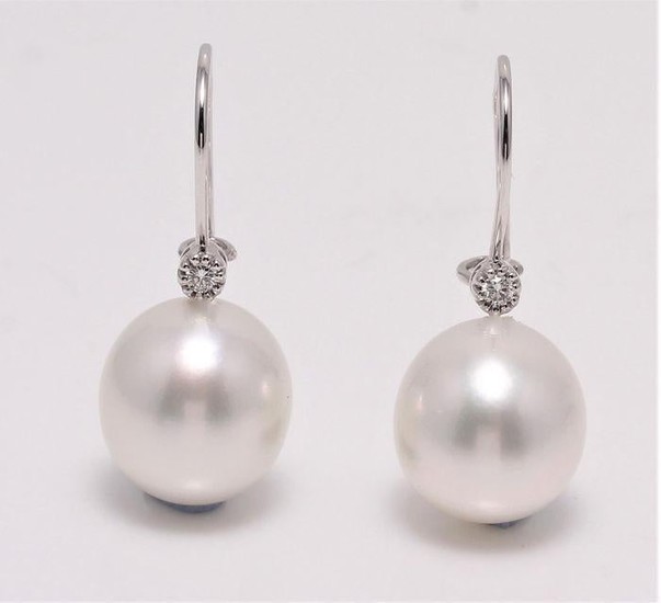 18 kt. White Gold - 11x12mm South Sea Pearls - Earrings
