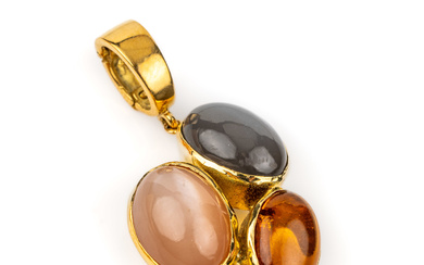 18 kt gold moonstone-amber-clip pendant , YG750/000, 2 oval moonstone...