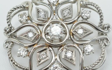 18 kt white gold and diamond mounted pin. 13 various