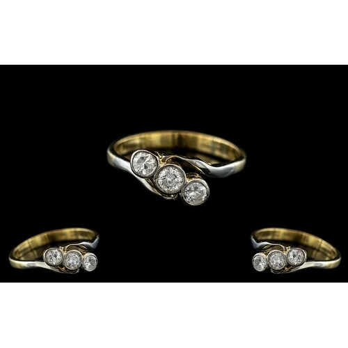 18ct Gold - Attractive 3 Stone Diamond Set Ring. The Three P...
