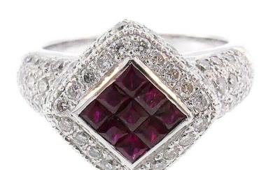 18k White Gold Diamond Ruby Ring