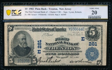 1902 $5 Trenton NJ National PCGS 20