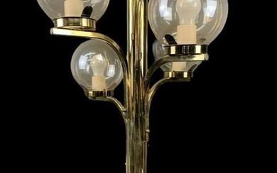 1970s Smoke Glass Globe Brass Table Lamp
