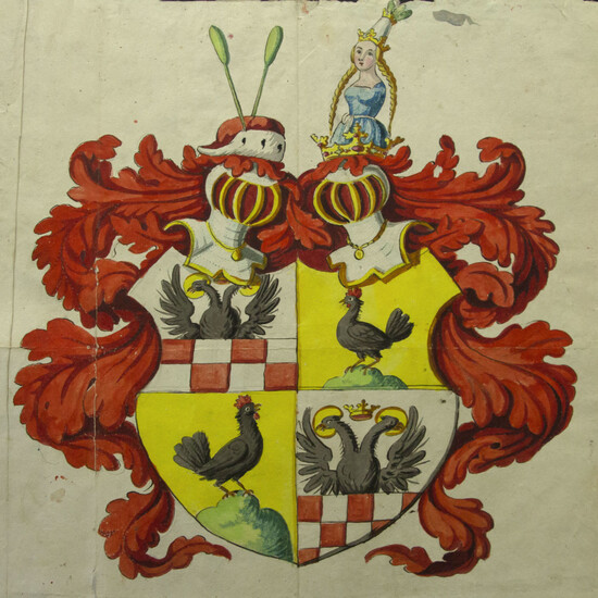 German Family Crest, Watercolor on Paper, 19th Century.