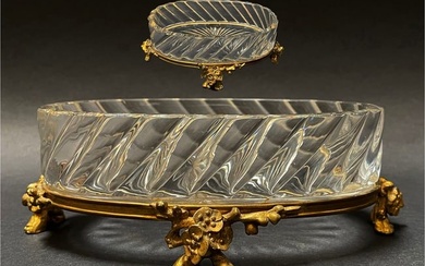 19th C. French Baccarat Crystal Bronze Oval Centerpiece
