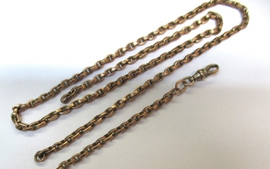 19th Century yellow metal watch chain with clips (now in two...