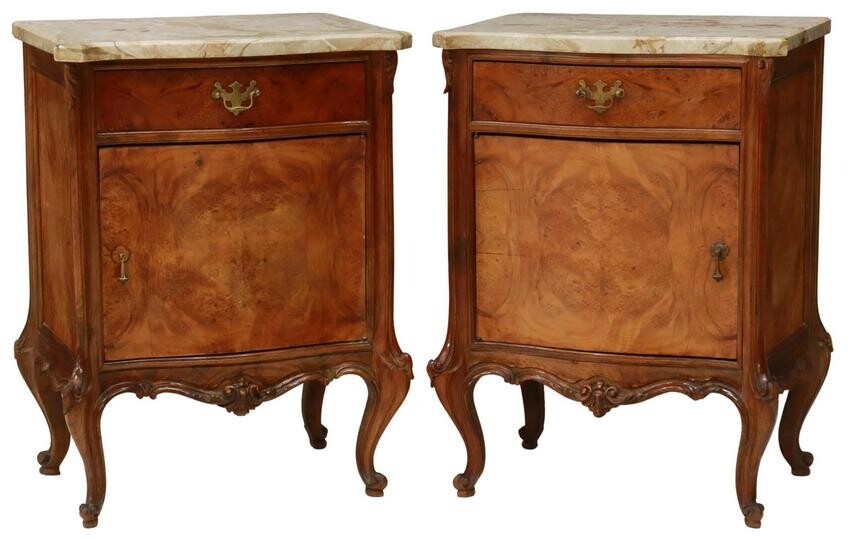(2) LOUIS XV STYLE MARBLE-TOP BEDSIDE CABINETS