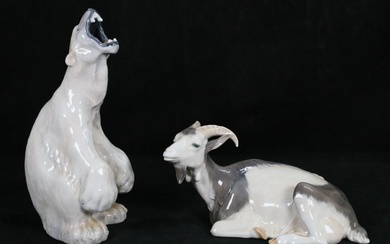 2 Royal Copenhagen Porcelain Figures Goat & Bear