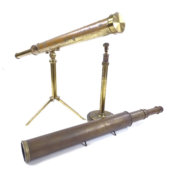 2 early 20th century brass telescopes on stands, both A/F fo...