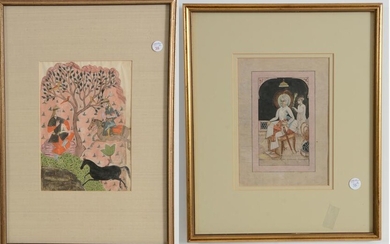 2 framed Indian paintings. 1) Deccani. 17th century.