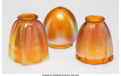 23038: A Group of Three Quezal Art Glass Shades, early