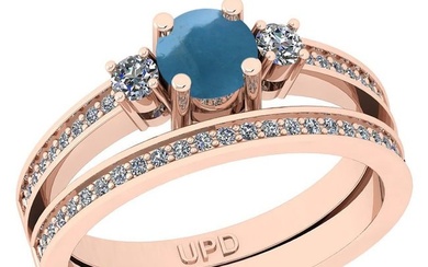 2.50 Ctw I2/I3 Aquamarine And Diamond 14K Rose Gold Wedding Set Ring
