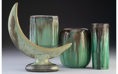 27038: Four Fulper Pottery Glazed Ceramic Vases, circa