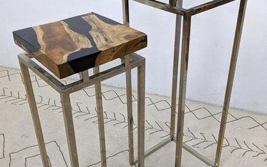 2pcs Decorative Pedestal Tables. Exotic wood tops.
