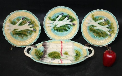 3 French Majolica asparagus plates with platter