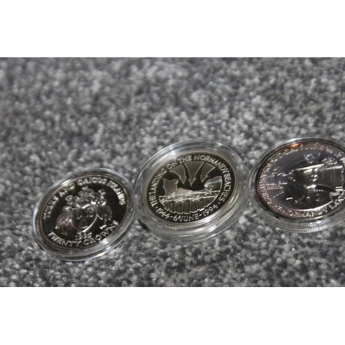 3 x various war anniversary coin 925 silver proof coins Norm...