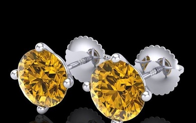 3.01 ctw Intense Fancy Yellow Diamond Art Deco Earrings 18k White Gold