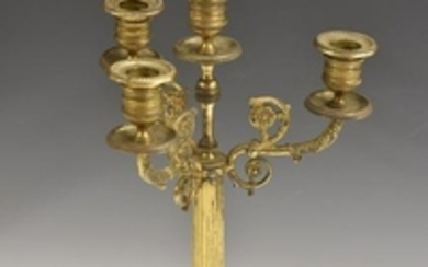 A 19th century gilt brass three-light candelabrum, in