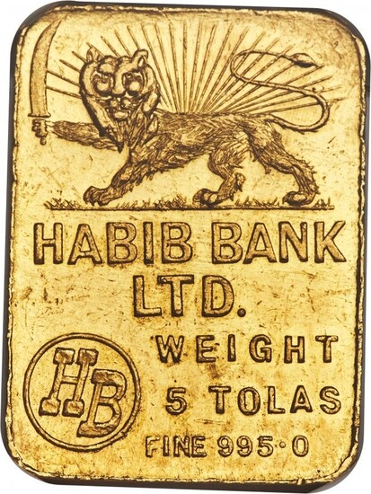 31738: British India. Habib Bank Private gold 5 Tolas N