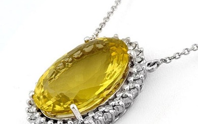 32.0 ctw Lemon Topaz & Diamond Necklace 14k White Gold