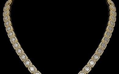 33.10 ctw Emerald Cut Diamond Micro Pave Necklace 18K Yellow Gold