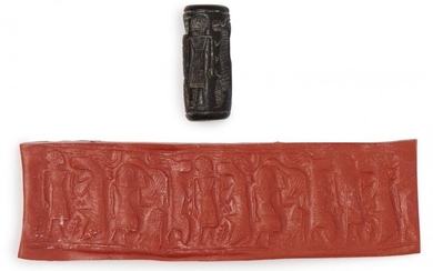 A back steatite cylinder seal with cows,...