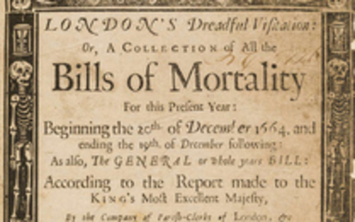 Bills of Mortality.- London's Dreadful Visitation: Or, a Collection of all the Bills of Mortality for this Present Year:, first edition, by E.Cotes, 1665.