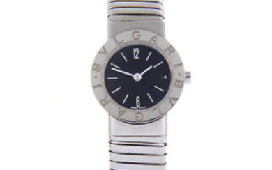 BULGARI - a lady's stainless steel Tubogas bangle watch.