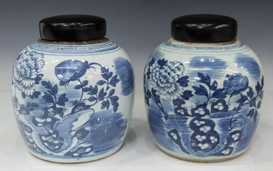 (2) CHINESE PORCELAIN BLUE & WHITE COVERED JARS