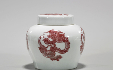 Chinese Red & White Porcelain Covered Jar