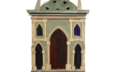 A Continental Gothic Revival tôle peinte corner cupboard 19th...